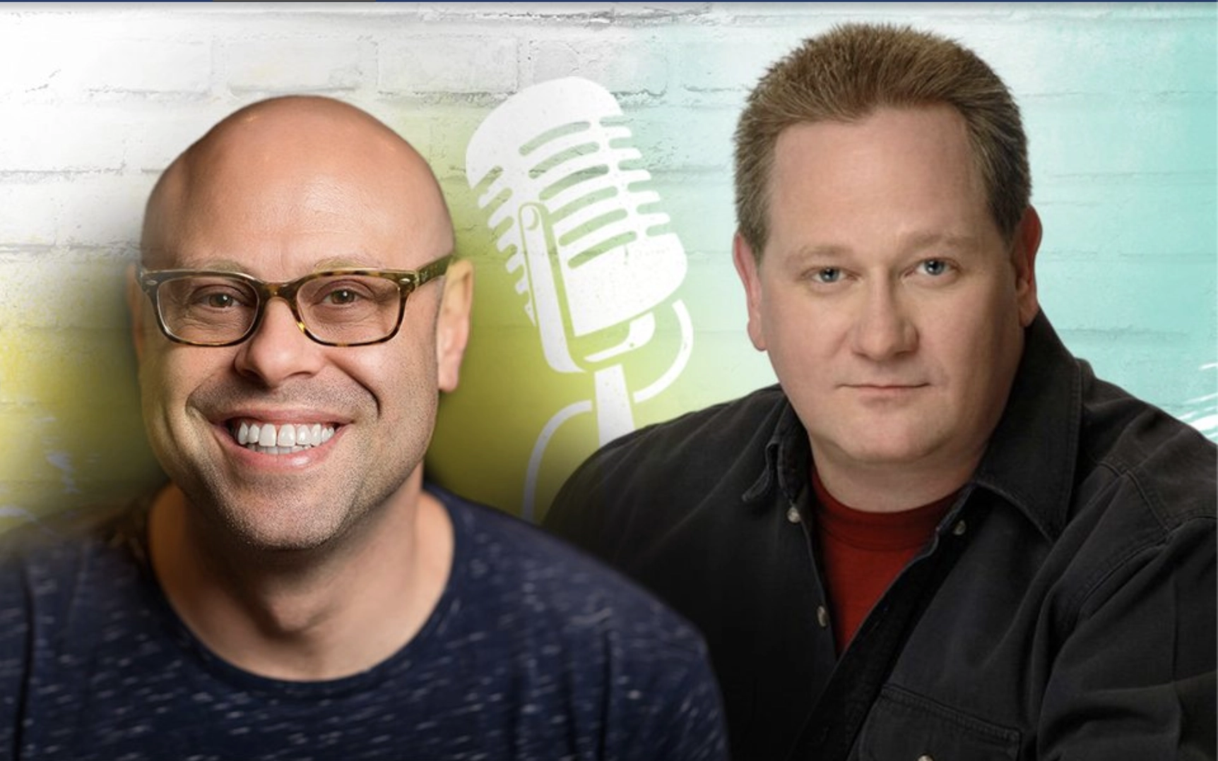 Headshots of comedians Jon Fisch and Richie Byrne